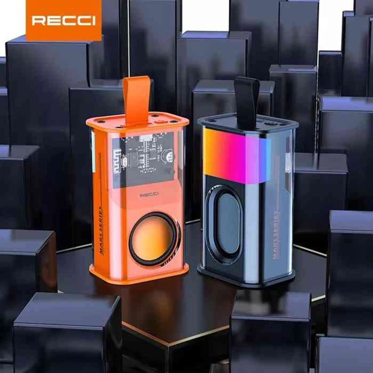 Brand: Recci  Model: RSK-W30  Color: Black, Orange  Transmission distance: 10m  Usage time: About 3 hours  Wireless version: 5.3  Battery capacity: 500mAh  Horn: 40mm  Charging time: About 2 hours  Weight: 192g  Size: 132*160*51mm.