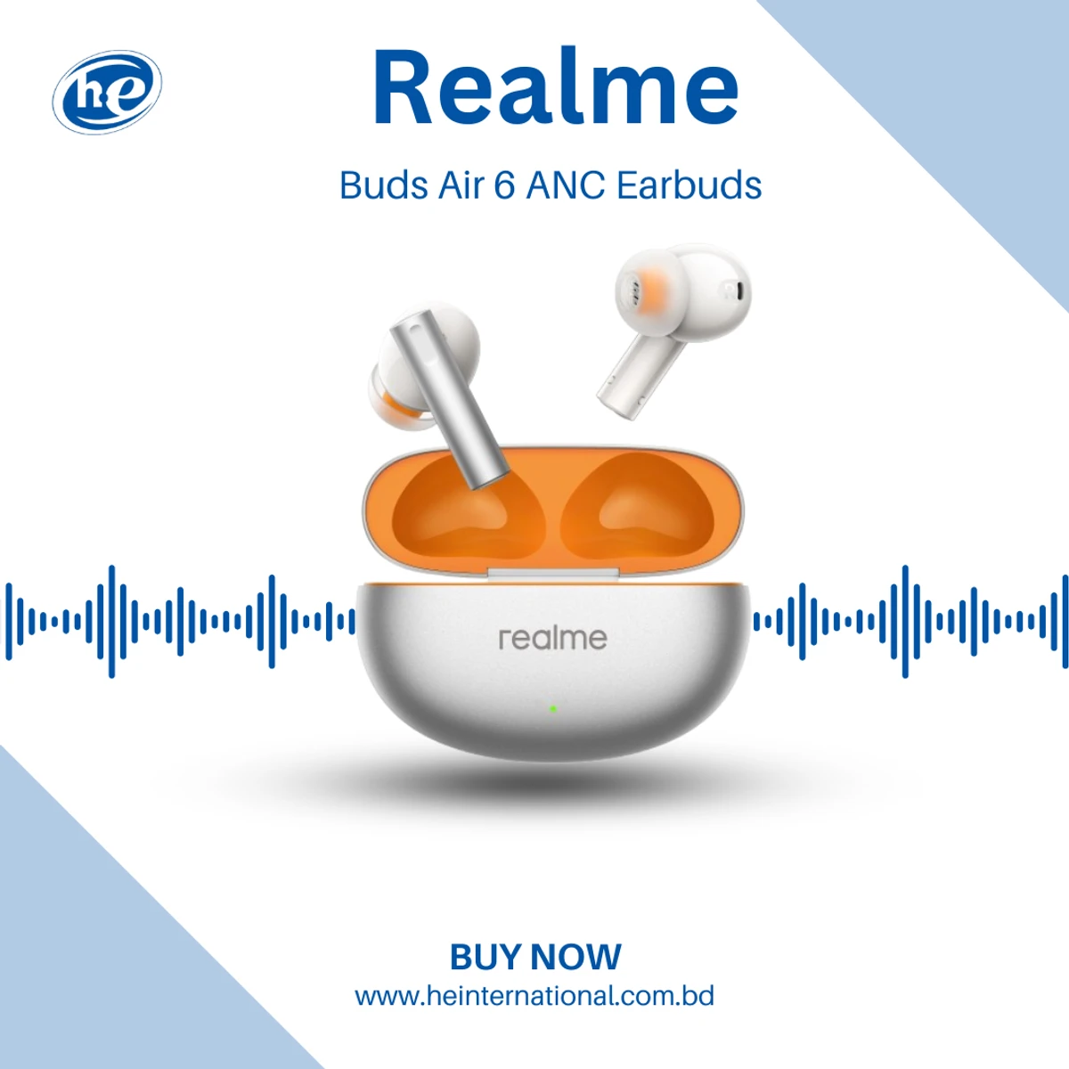 Realme Buds Air 6 ANC Earbuds with 50 dB ANC,LHDC 5.0, 55 ms Low Latency, IP55 Dust & Water Resistant, Bluetooth v5.3